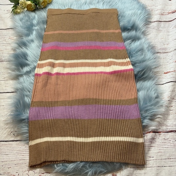 DEMY LEE New York Ribbed Stretch Striped Wool Midi Skirt sz S - Picture 5 of 7
